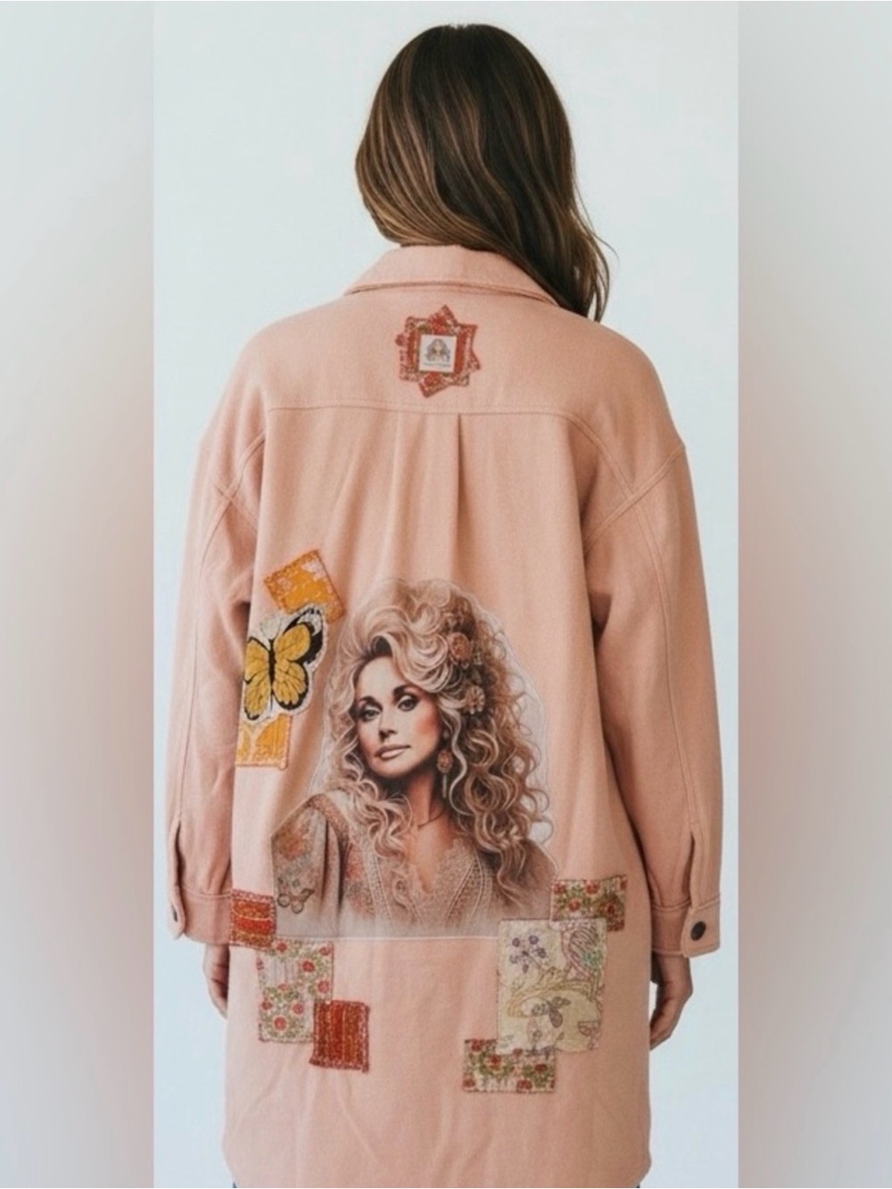 Dolly Parton Upcycled Dusty Rose Long Shacket Boho Western Jacket Size L